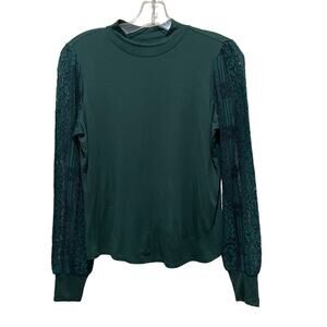 Highline Collective Long Sleeve Floral Lace Top Green Size Small